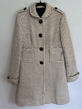 Banana Republic Tweed Jacket L Black Ivory Military Preppy Old Money